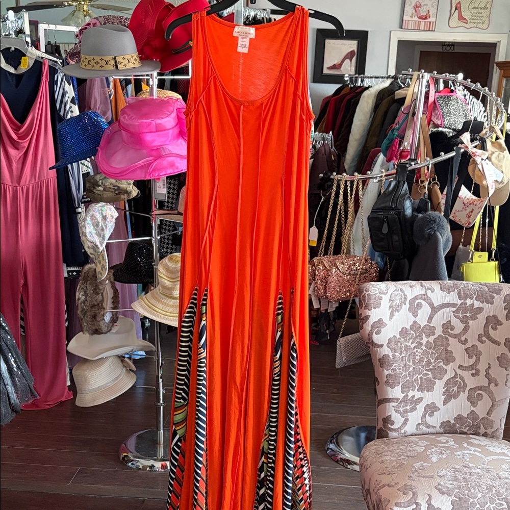 Vibrant Orange Maxi Dress with Striped Accents copy
